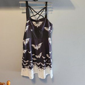 Elegant Black and White Bat Print Mini Dress